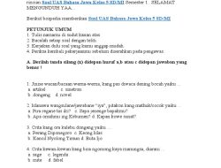 Contoh Soal Ujian Akhir Tahun Bahasa Jawa Kelas 5 SD